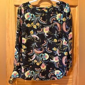 LOFT Women's Floral Boatneck Puff Sleeve Blouse - Black - Size Small